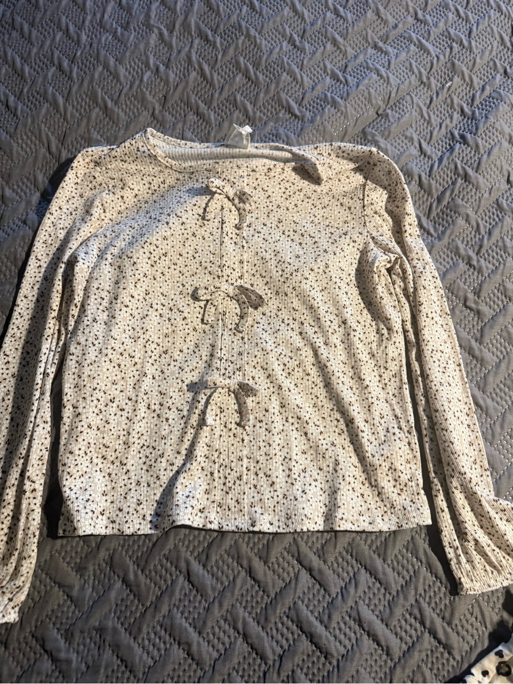 Kate Mack Cream Speckled Long-Sleeve Tie-Front Top